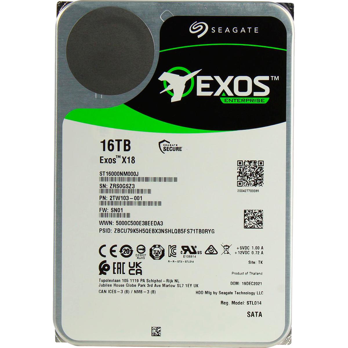 Жесткий диск/ HDD Seagate SATA 16Tb Exos X18 6Gb/s 7200 256Mb OFFICIAL RECERTIFIED 1 year warranty, ST16000NM000J