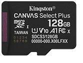 Флеш карта microSD 128GB Kingston microSDXC Class 10 UHS-I U1 A1 V10 Select Plus 150MB/s, SDCS3/128GBSP
