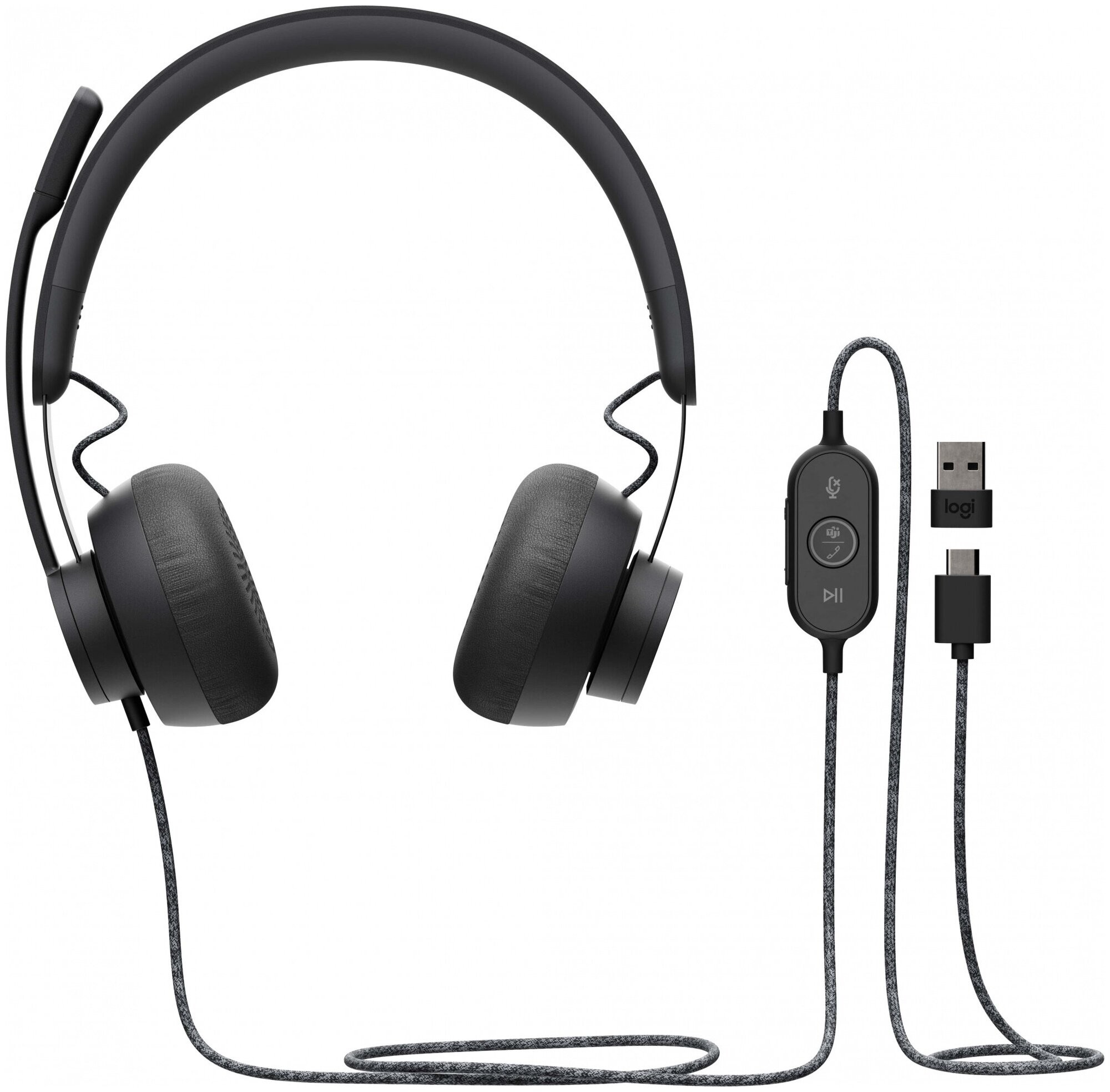 Гарнитура/ Logitech Headset Zone Wired  Teams Graphite, 981-000870