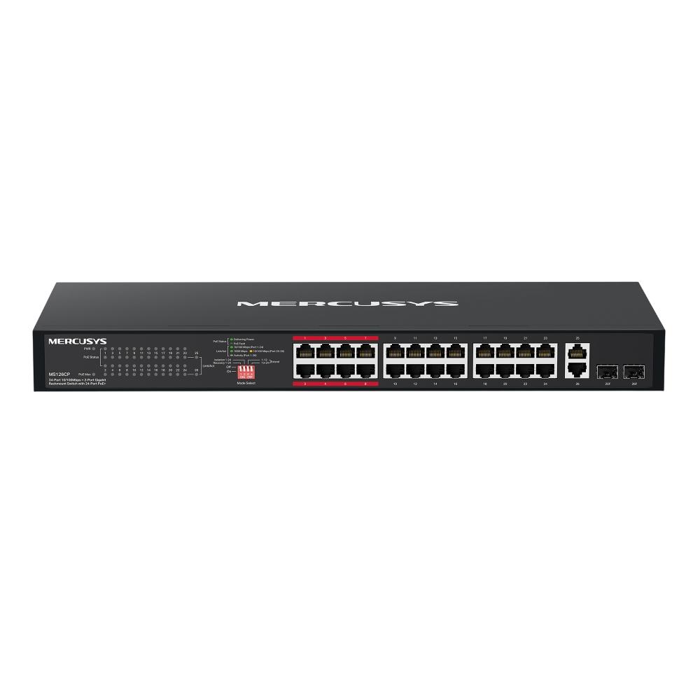 Коммутатор/ 24-Port 10/100Mbps + 2-Port Gigabit Rackmount Switch with 24-Port PoE+, MS126CP