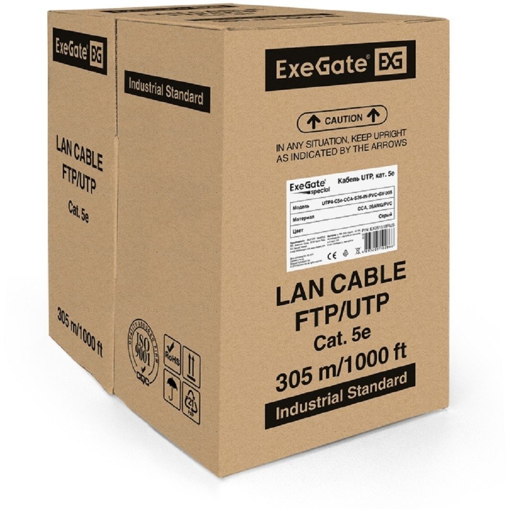 Exegate EX261518RUS Кабель UTP 4 пары кат.5e Exegate Special CCA, 26AWG, бухта 305м, серый, PVC