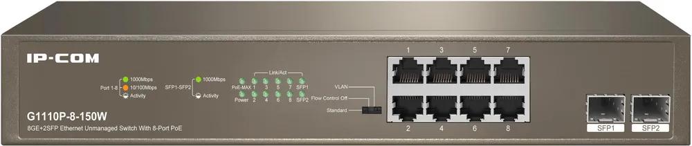 Неуправляемый PoE коммутатор с 8 Гигабитными портами PoE и 2 SFP портами., G1110P-8-150W