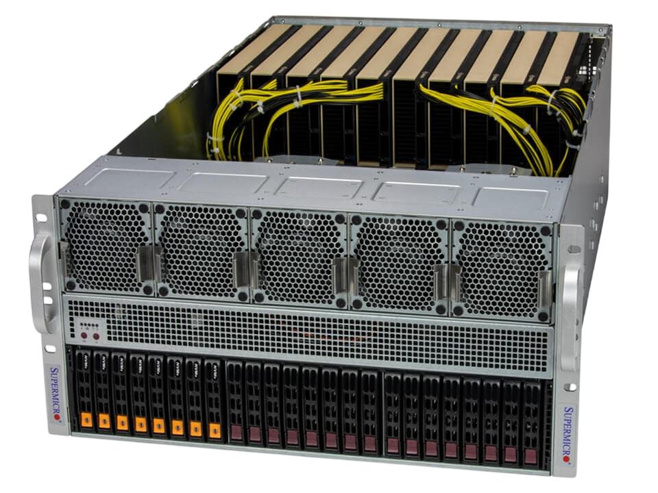 Серверная платформа/ Supermicro GPU SuperServer SYS-521GE-TNRT (X13DEG-OA, CSE-528GTS-R5K40P) 5U, 2x LGA-4677, Intel® C741, 32x DDR5 5600MTs ECC RDIMM, 8x 2.5" HS SATA, 8x 2.5" HS NVMe, 2x M.2 NVMe, 13x PCIe 5.0 x16 FHFL slots, 2x RJ45 10GbE with Intel® X710-AT2, 4x 2700W