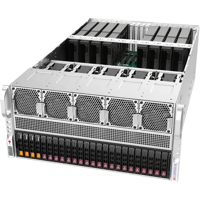 Платформа для сервера/ Supermicro GPU SuperServer AS-5126GS-TNRT 5U (2x Socket SP5 up 500W, 24x DDR5 6400, 2x 2.5" SAS/SATA3 + 4x NVMe 2.5" Hot-Swap, 9x PCI-E x16 (up to 8x GPU), 2x 10GbE, 6x2700W, IPMI)