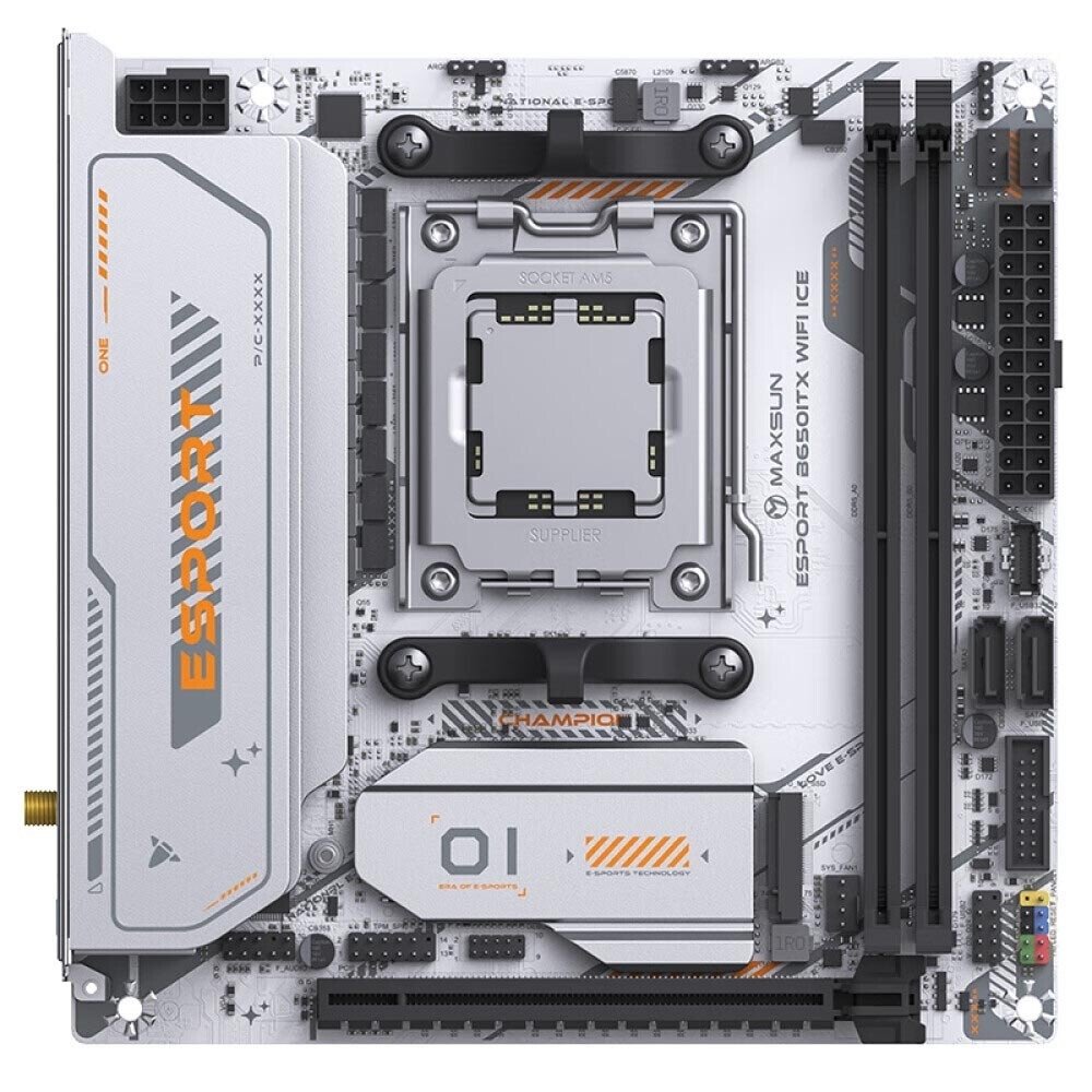 MAXSUN MS-eSport B650ITX WIFI ICE (Socket AM5, mini-ITX, 2*DDR5(96Gb), DP/HDMI,  2*SATA3, 2*M.2,  1*PCIEx16, 4*USB2.0, 2*USB 3.0,  LAN 1*2,5G, Bluetooth5.2,  Wi-Fi 802.11ax, RTL)