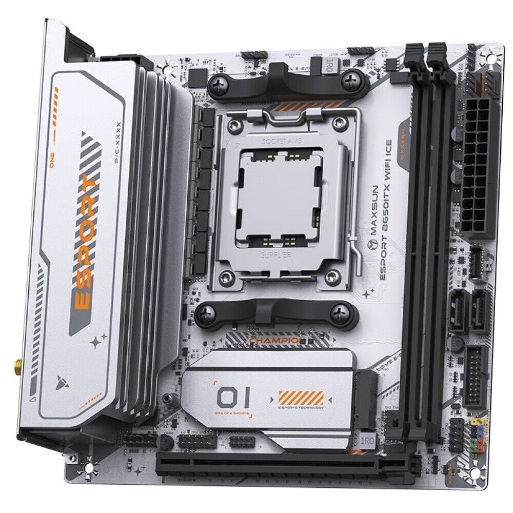 MAXSUN MS-eSport B650ITX WIFI ICE (Socket AM5, mini-ITX, 2*DDR5(96Gb), DP/HDMI,  2*SATA3, 2*M.2,  1*PCIEx16, 4*USB2.0, 2*USB 3.0,  LAN 1*2,5G, Bluetooth5.2,  Wi-Fi 802.11ax, RTL)