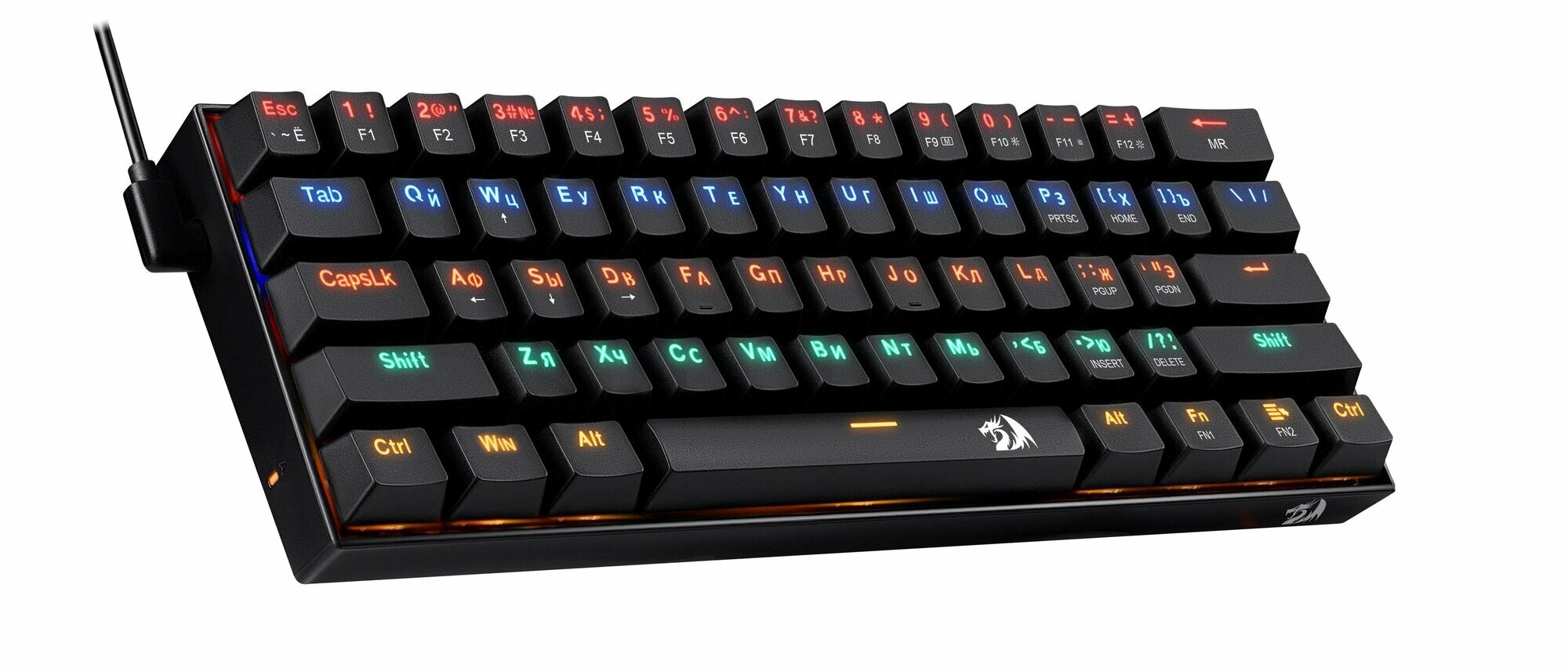 Redragon Механическая клавиатура Fizz RU,радужн,черный,61кн, 70671