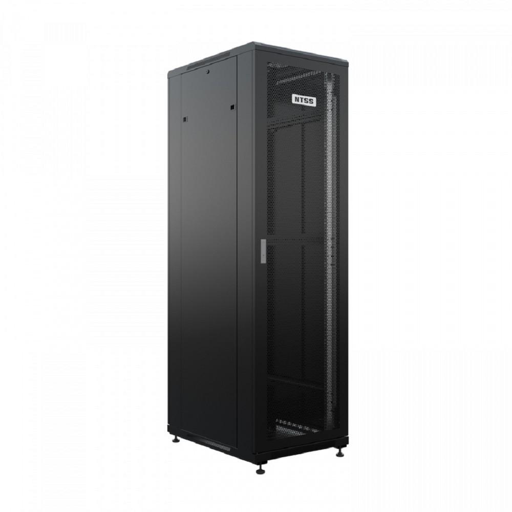 NTSS Шкаф напольный универсальный серверный NTSS R 22U 600х800мм, 4 профиля 19, двери перфорированная и перфорированная, боковые стенки съемные, регулируемые опоры, разобранный, черный RAL 9005 NTSS-R, NTSS-R22U6080PD/PD-BL