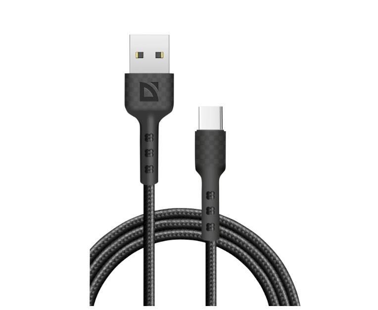 Defender Кабель F181, USB 2.0 (AM) - Type C, 1метр, 2.4А, нейлоновая оплетка, чёрный., 87113BLA