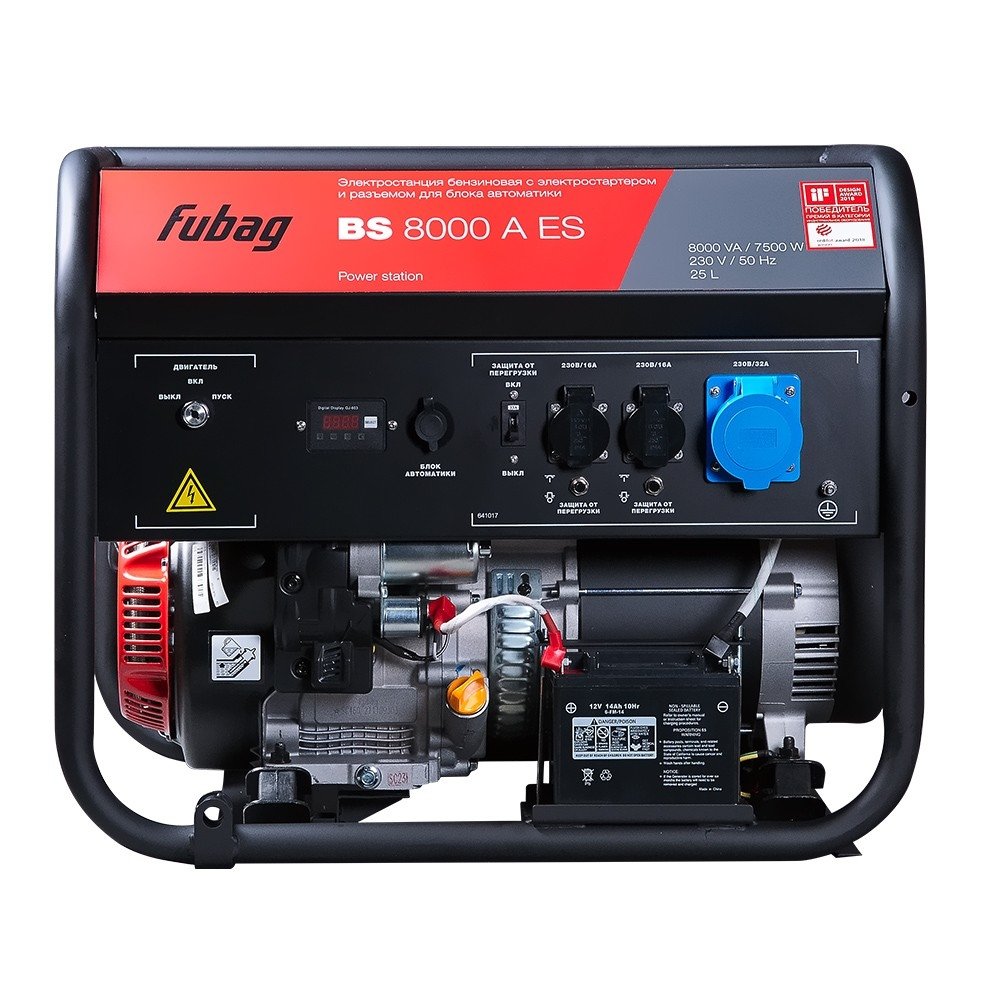 FUBAG BS 8000 A ES [641017/641091] { Мах мощность, (LTP), 8 кВА, 29.5 А, Длительная мощность (COP), 7.5 кВт 25 бака л, объем 459 см?, мощность 10,29/14 кВт/л.с., 230 В, ? 84 дБ (7 м), 92 Вес, кг }
