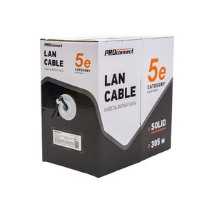 PROconnect (01-0045-3) Кабель витая пара омедненный, U/UTP, CCA, CAT 5e, PE, 4PR, 24AWG, OUTDOOR, SOLID, черный, 305м