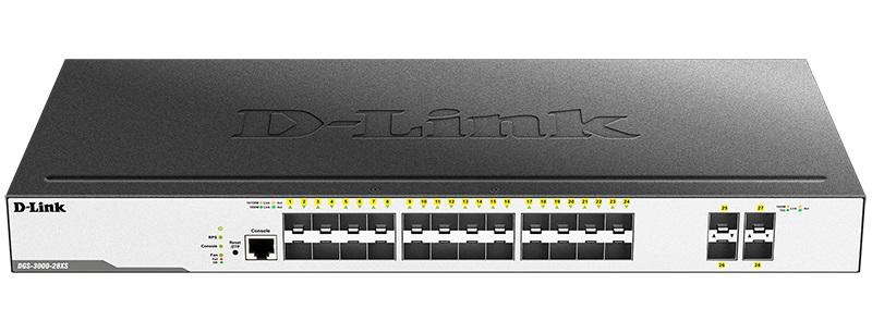Коммутатор D-Link PROJ Управляемый L2 коммутатор, 24x1000Base-X SFP, 4x10GBase-X SFP+, CLI, консольный порт RJ-45, RPS, поддержка Dying Gasp, DGS-3000-28XS/B1A