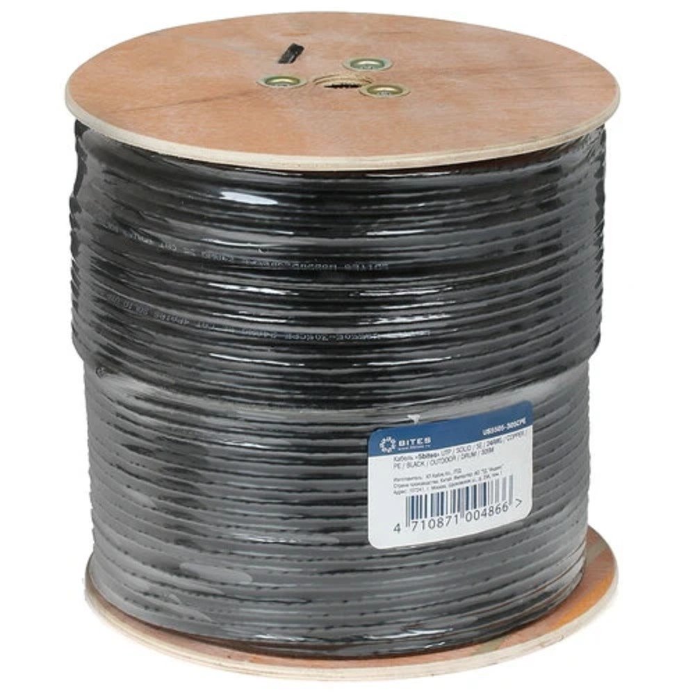 5bites Кабель US5505-305CPE витая пара UTP/SOLID/5E/24AWG/COPPER/PVC+PE/BLACK/OUTDOOR/DRUM/305M