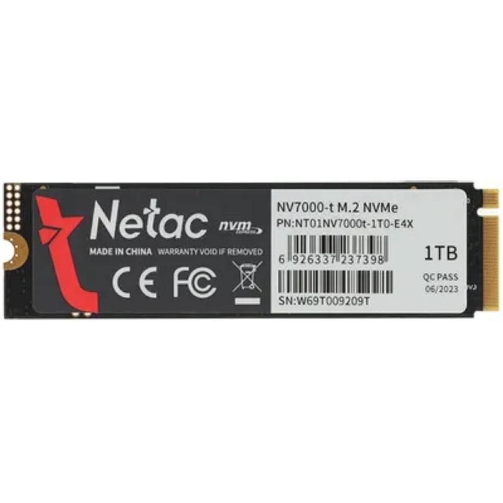 SSD накопитель Netac SSD NV7000-t 1TB PCIe 4 x4 M.2 2280 NVMe 3D NAND, R/W up to 7300/6600MB/s, OPS(R4K) 1000K/700K, TBW 640TB, slim heatspreader, 5y wty, NT01NV7000t-1T0-E4X
