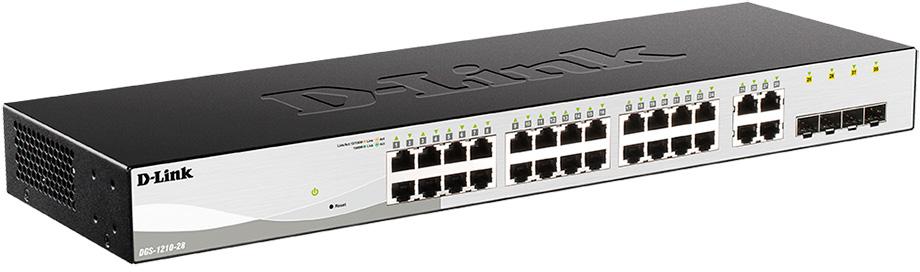 Коммутатор/ DGS-1210-28/F Smart L2 Switch 24х1000Base-T, 4хCombo 1000Base-T/SFP, Compact CLI, DGS-1210-28/F3A