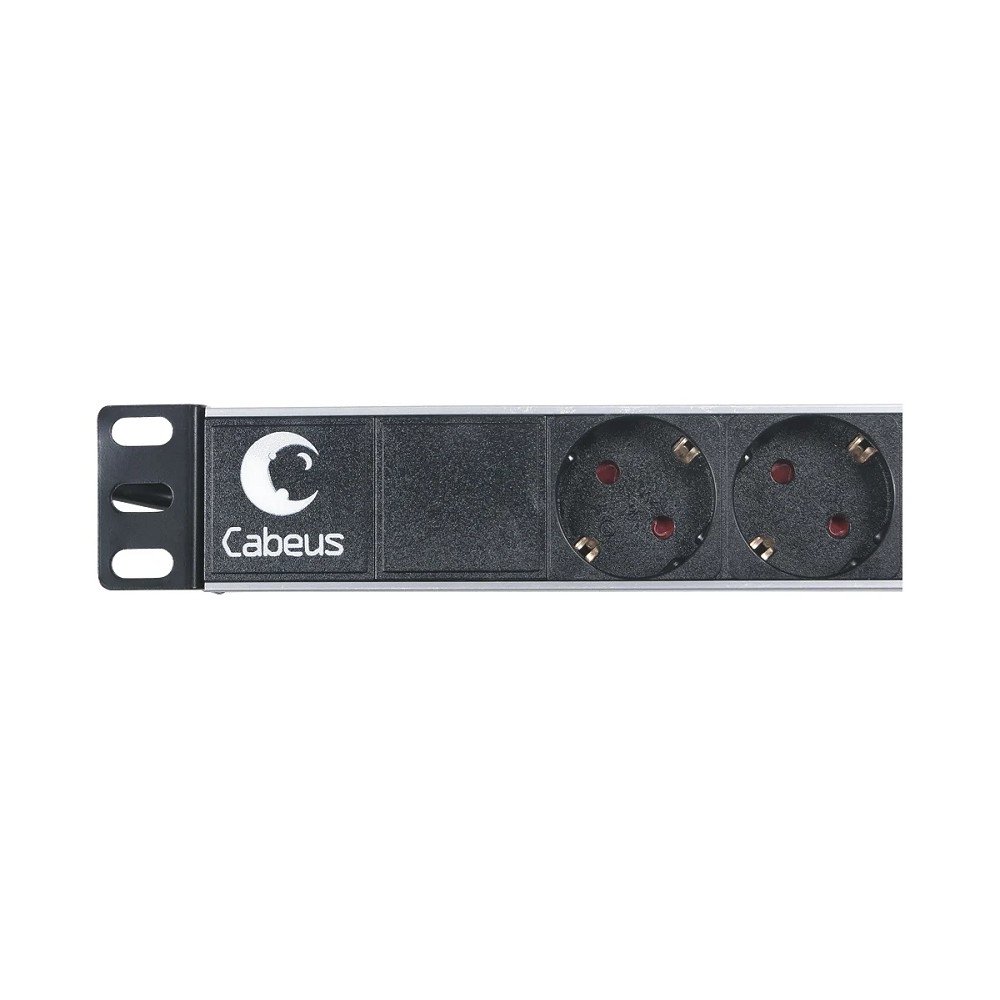 Cabeus PDU-6P-2IEC Блок евророзеток для 19" шкафов, горизонтальный, 6 розеток, 10 A, без выключателя, алюминиевый корпус, шнур 2 м, вилка IEC 320 C14