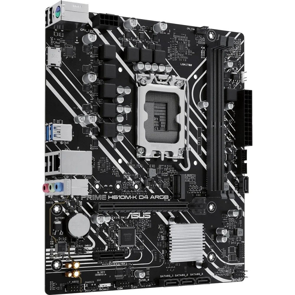 ASUS PRIME H610M-K D4 ARGB (Socket 1700, mATX, 2xDDR4(64GB), HDMI 2.1, 1xPCIe 4.0x16/1xPCIe 3.0/1xLAN, 4xSATA 6Gb/s, 1xM.2, 2xUSB 3.2, 4xUSB 2.0, 1xPS/2)