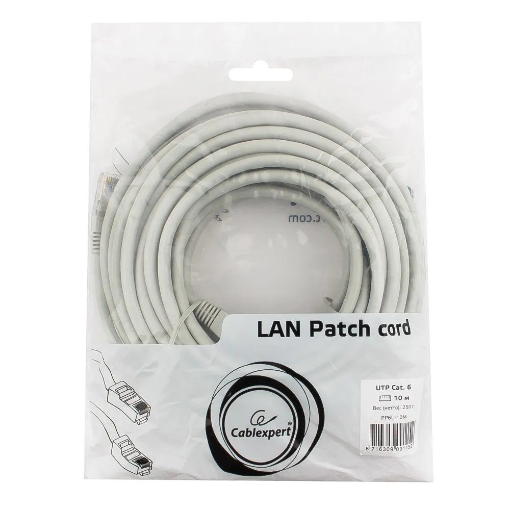 Cablexpert Патч-корд UTP PP6U-10M кат.6, 10м, литой, многожильный (серый)