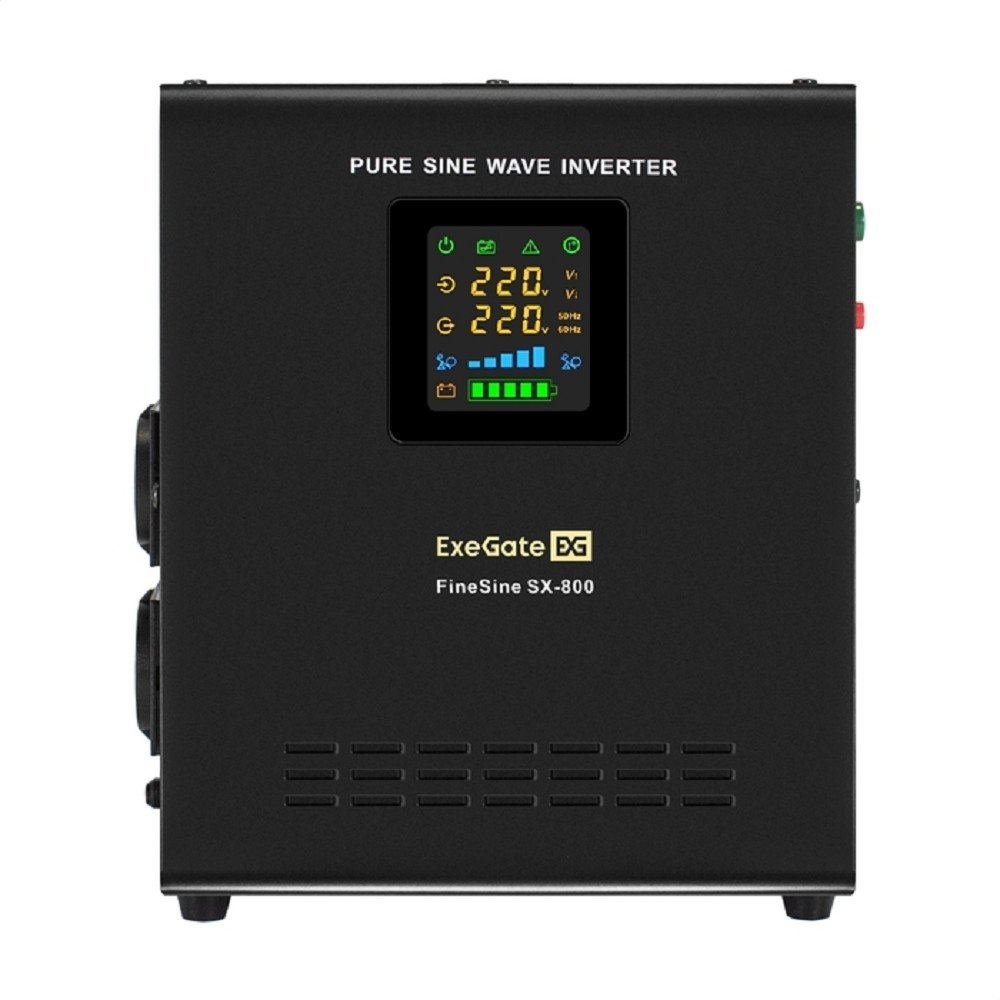 Exegate EX295996RUS ИБП (инвертор, синус, для котла) настенный ExeGate FineSine SX-800.LCD.AVR.2SH <800VA/500W, чистая синусоида, цветной LCD-дисплей, AVR, 2*Schuko, линейно-интерактивный, внешняя бат