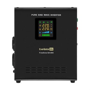 Exegate EX295996RUS ИБП (инвертор, синус, для котла) настенный ExeGate FineSine SX-800.LCD.AVR.2SH <800VA/500W, чистая синусоида, цветной LCD-дисплей, AVR, 2*Schuko, линейно-интерактивный, внешняя бат