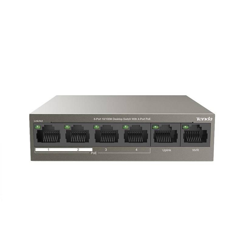 Tenda TEF1106P-4-63W Коммутатор неуправляемый PoE, 6 портов, 6x100 Мбит/с, PoE 4х30 Вт, настольный