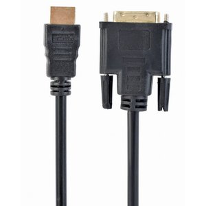 Кабель HDMI-DVI Cablexpert CC-HDMI-DVI-6, 19M/19M, single link, медь, позол.разъемы, экран, 1.8м, черный, пакет