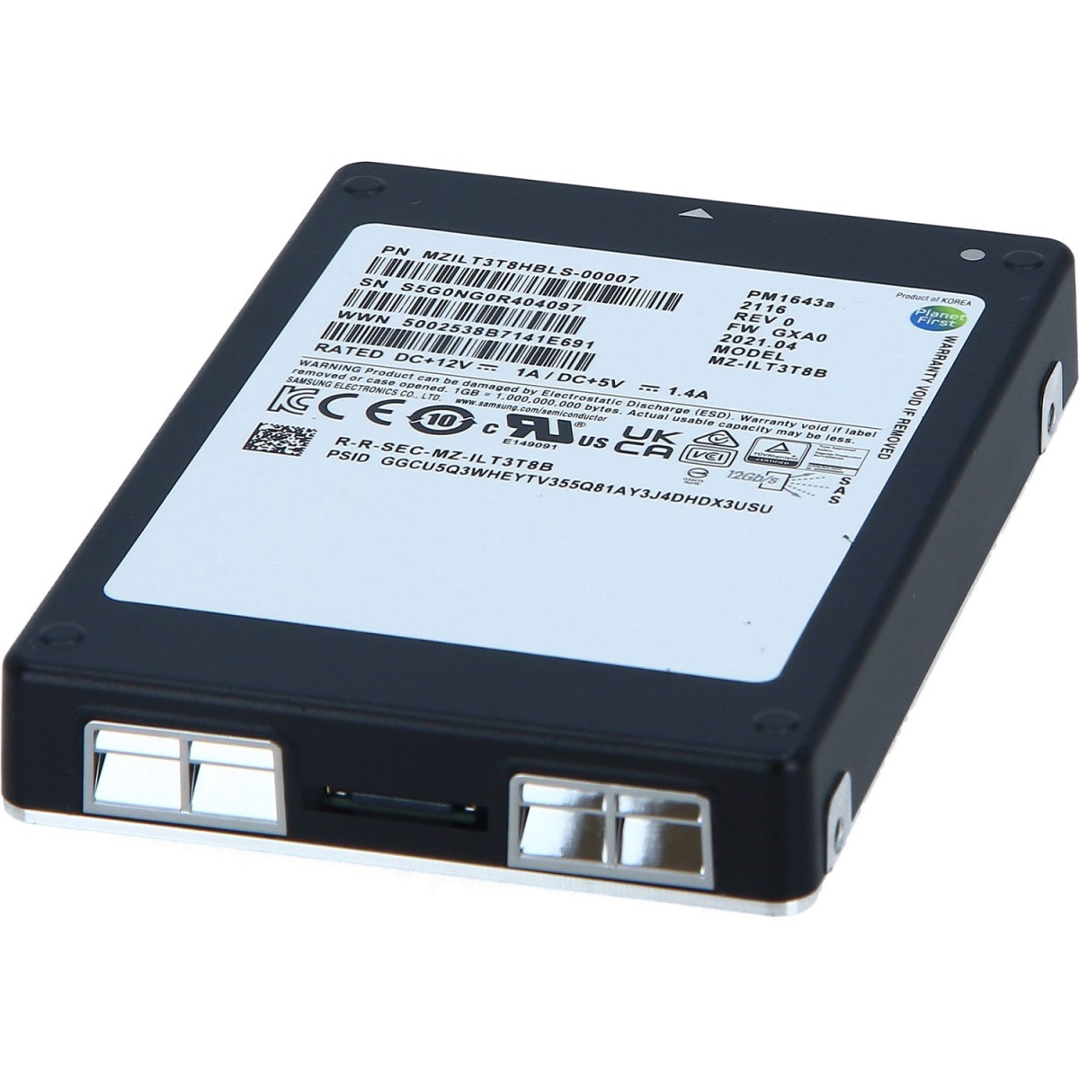Твердотельный накопитель/ Samsung SSD PM1643a, 3840GB, 2.5" 15mm, SAS 12Gb/s, 3D TLC, R/W 2100/2000MB/s, IOPs 450 000/90 000, TBW 7008, DWPD 1 (12 мес.), MZILT3T8HBLS-00007