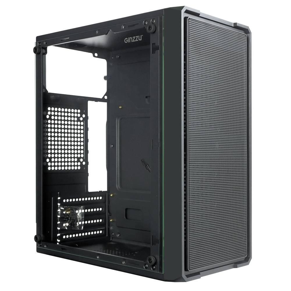 Корпус Ginzzu B171  2*USB 2.0,AU боковая панель стекло передняя сетка