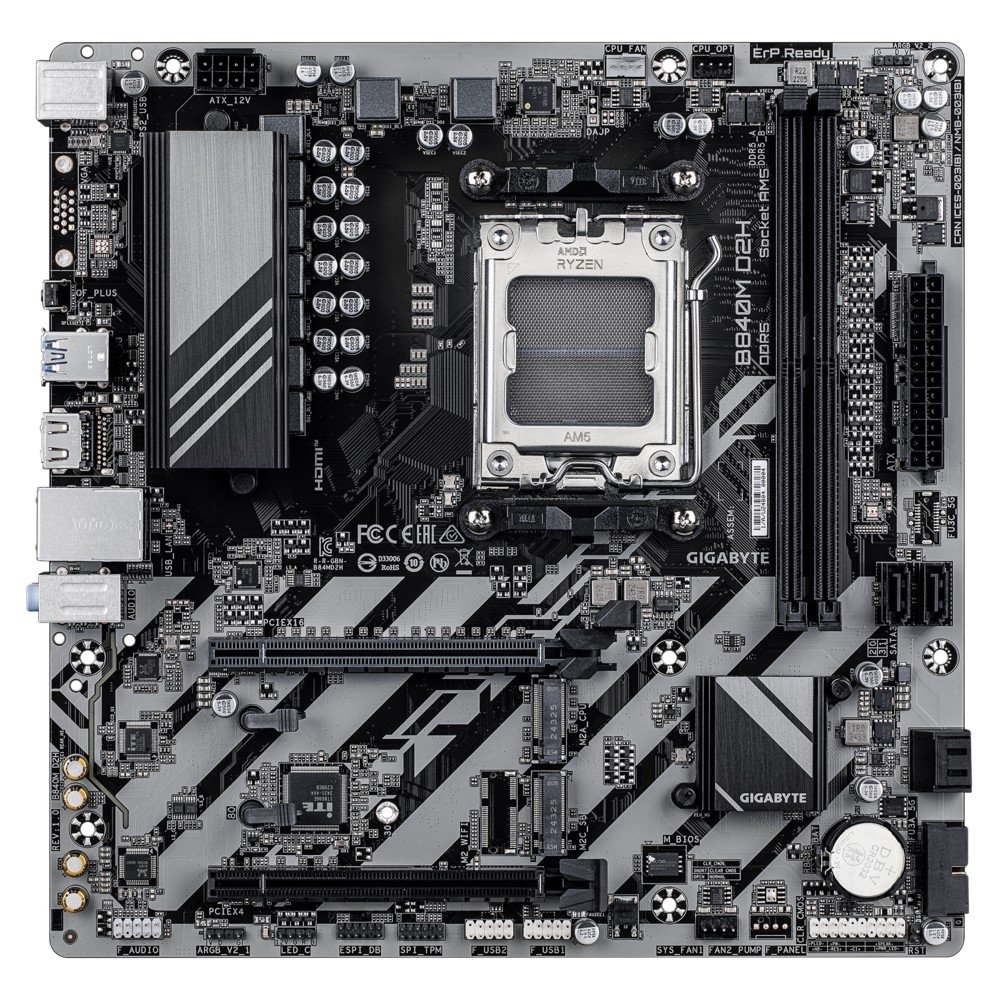 Gigabyte B840M D2H {Socket AM5, AMD B840, 2xDDR5-5200, HDMI, 2xPCI-Ex16, 4xSATA3(RAID 0/1/10), 2xM.2, 8 Ch Audio, 1x2,5GLan, (4+4)xUSB2.0, (2+2)xUSB3.2, 1xPS/2, mATX} RTL 