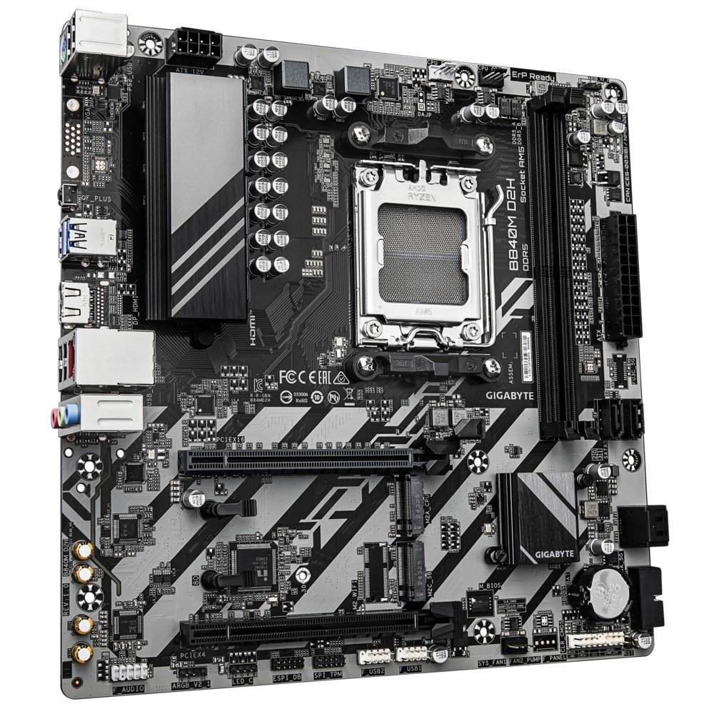 Gigabyte B840M D2H {Socket AM5, AMD B840, 2xDDR5-5200, HDMI, 2xPCI-Ex16, 4xSATA3(RAID 0/1/10), 2xM.2, 8 Ch Audio, 1x2,5GLan, (4+4)xUSB2.0, (2+2)xUSB3.2, 1xPS/2, mATX} RTL 