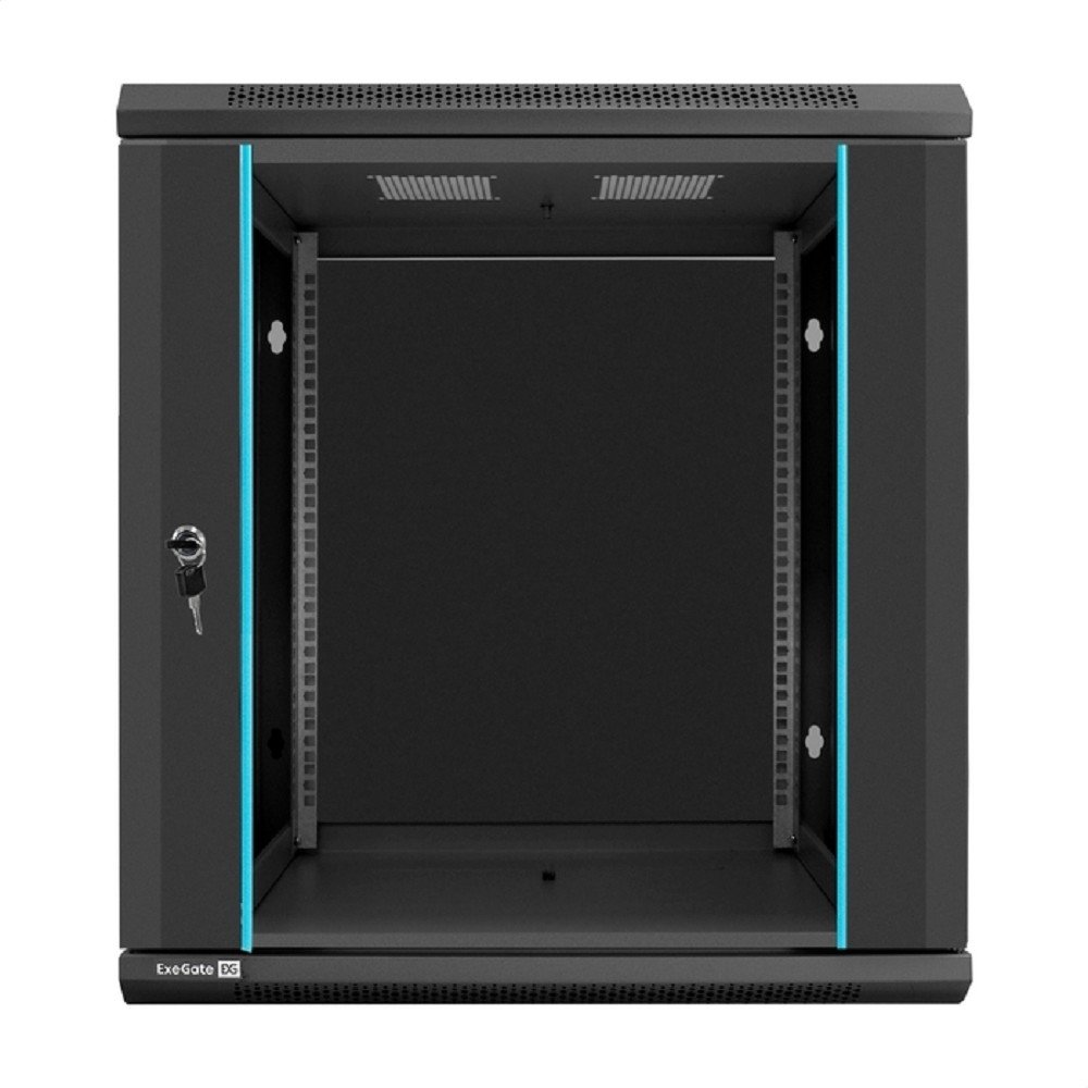 Exegate EX298610RUS Шкаф телекоммуникационный 19" настенный 12U ExeGate EC-WM-12U.600.G.BLACK (19”, 12U, 600x600x635mm (ШхГхВ), передняя дверь закаленное стекло, съемные боковые панели, пыле- и влагоз