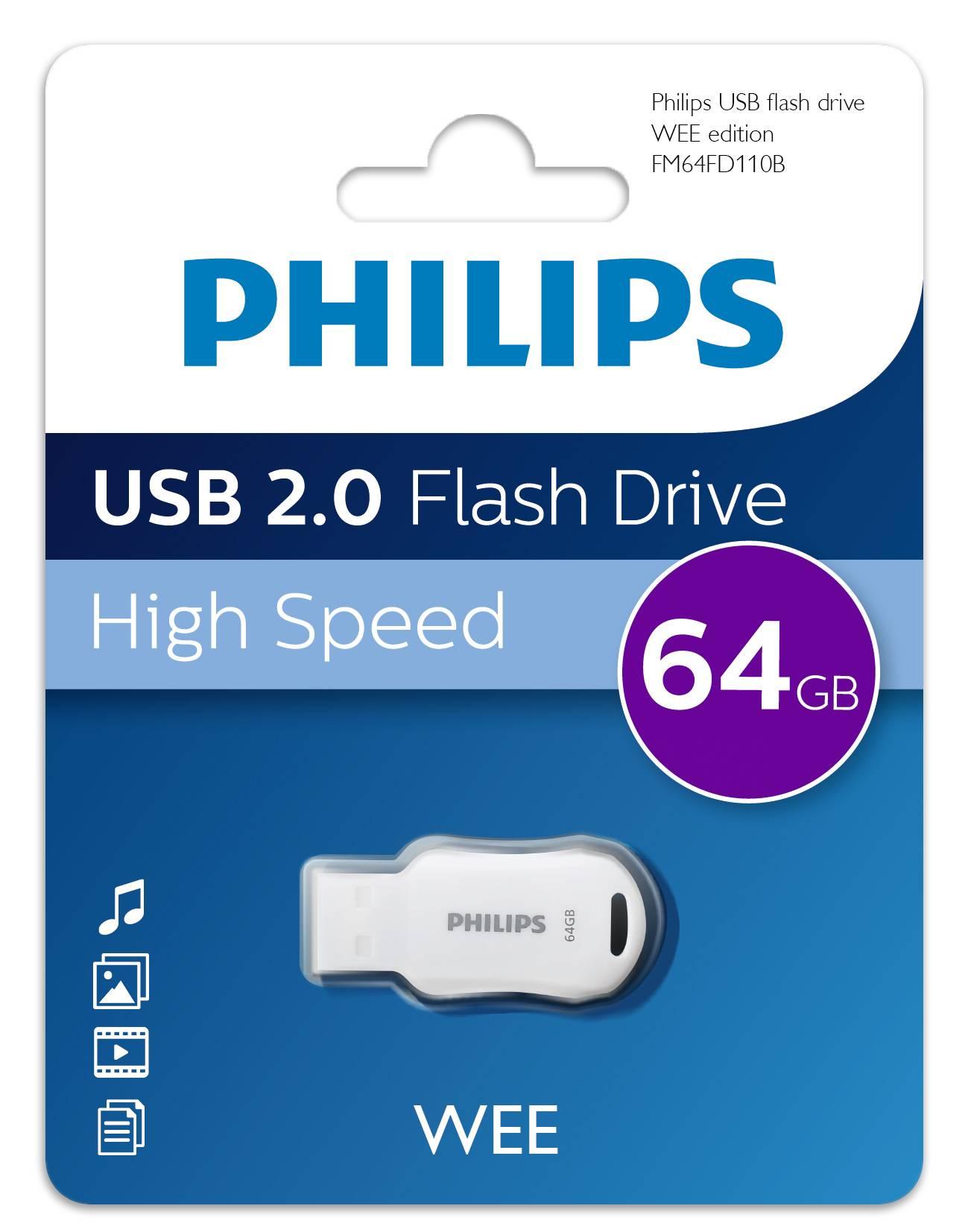 Флеш накопитель 64GB PHILIPS WEE 2.0 64GB, USB 2.0, FM64FD110B/97
