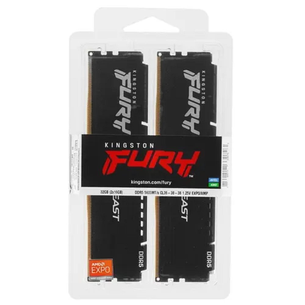 Kingston DDR5 DIMM 32GB 5600 FURY Beast Black EXPO (Kit 2*16gb) 1RX8 36-38-38 1.25V KF556C36BBEK2-32
