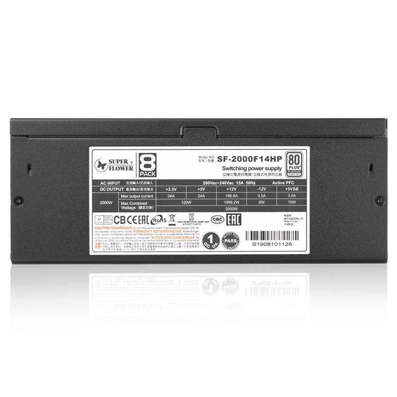 блок питания 2000 Ватт/ Power Supply Super Flower Leadex VII, 2000W, ATX, 140mm, 18xSATA, 5xPCI-E(6), 9xPCI-E(6+2), APFC, 80+ Platinum, Full Modular, SF-2000F14HP
