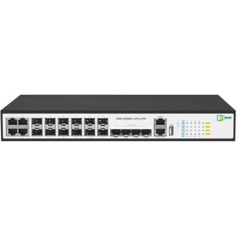 SNR SNR-S2995G-12FX-UPS Управляемый коммутатор уровня 3, 8 портов 100/1000BaseX SFP, 4 порта Combo 10/100/1000Base-T|100/1000Base-X SFP, 4 порта 1/10G SFP+, встроенный БП ~220V AC, разъем для АКБ 12V 