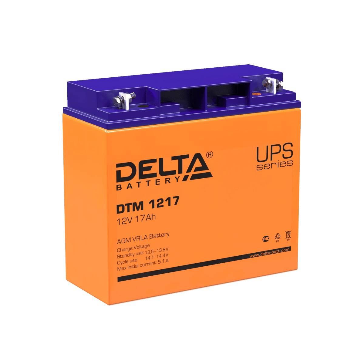 Аккумуляторная батарея Delta DTM 1217 12В/17Ач, клемма Болт + гайка Ø 5,5 мм (181х77х167мм (167мм); 5,6кг; Срок службы 6, 4614010050012