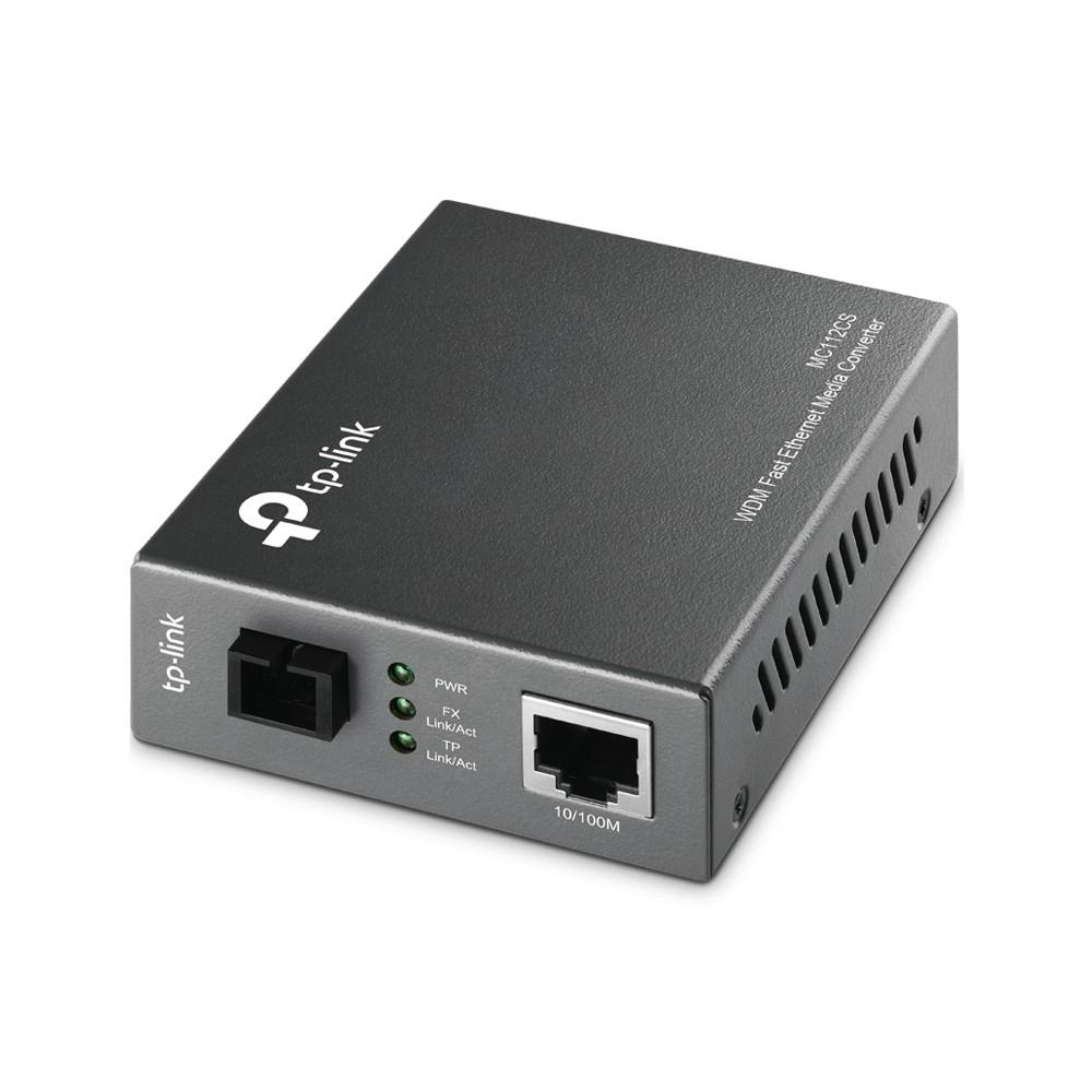TP-Link MC112CS WDM медиаконвертер с 1 портом 10/100Base-TX и 1 портом 100Base-FX с разъемом SC (ТХ: 1310 нм; RX: 1550 нм) для одномодового оптического кабеля (до 20 км)