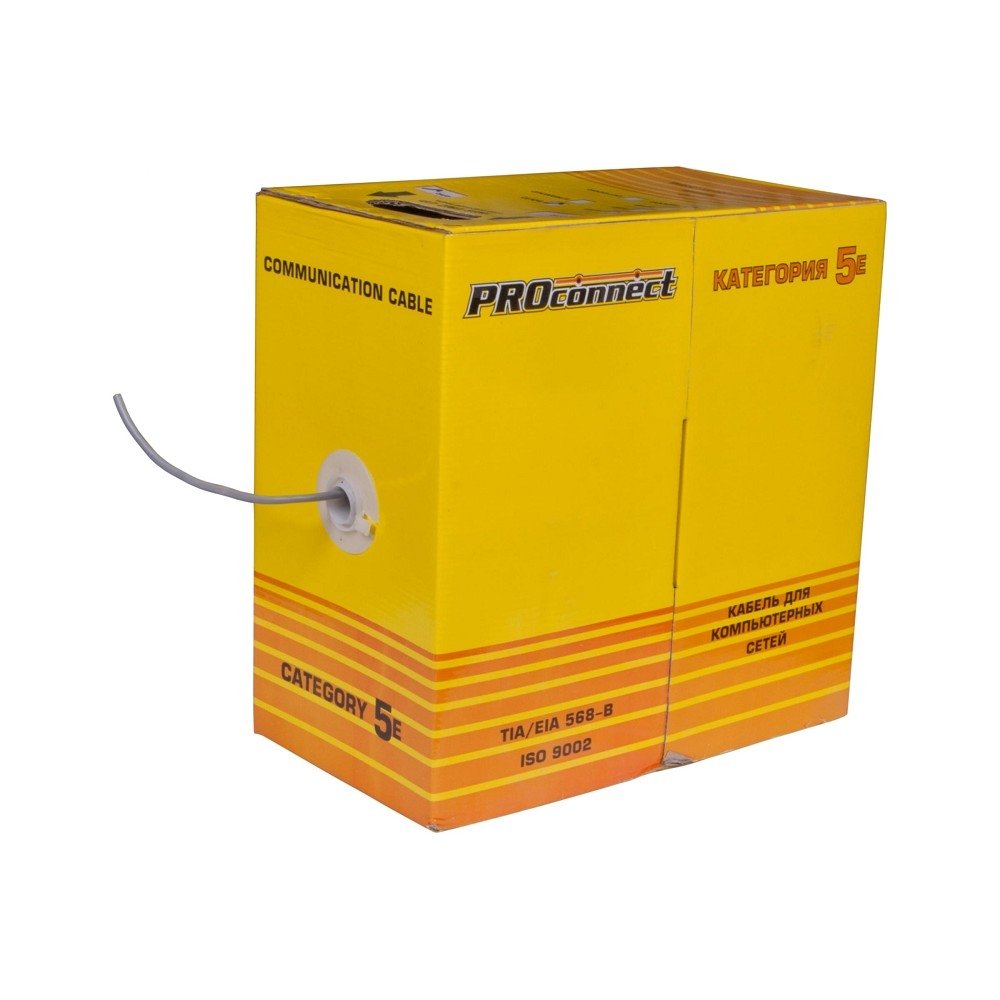 PROconnect (01-0043-3) Кабель витая пара омедненный U/UTP, CCA, CAT 5e, PVC, 4PR 24AWG, INDOOR, SOLID, серый, 305м