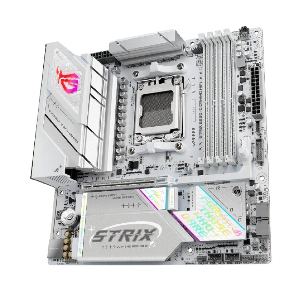 ASUS ROG STRIX B850-G GAMING WIFI (Socket AM5, mATX, 4xDDR5(256GB), DP/HDMI, 2xPCIe 5.0x16, 1xLAN (2.5GbE), Wi-Fi, BT, 2xSATA 6Gb/s, 4xM.2, 2xType-C, 6xUSB 3.2, 2xUSB 2.0)