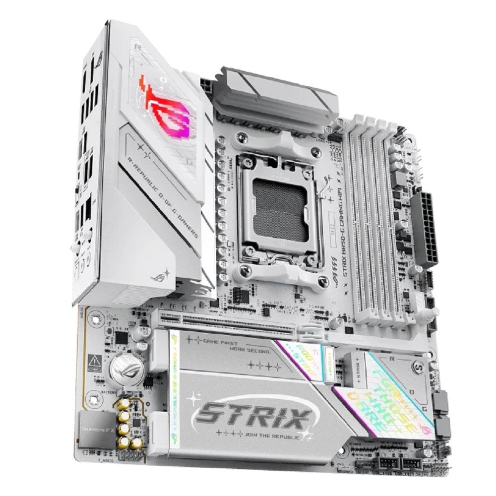 ASUS ROG STRIX B850-G GAMING WIFI (Socket AM5, mATX, 4xDDR5(256GB), DP/HDMI, 2xPCIe 5.0x16, 1xLAN (2.5GbE), Wi-Fi, BT, 2xSATA 6Gb/s, 4xM.2, 2xType-C, 6xUSB 3.2, 2xUSB 2.0)