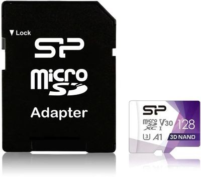 Micro SecureDigital 128GB Silicon Power Class 10  High Endurance UHS-I V30 A1 (R/W 100Mb/s) + SD адаптер, SP128GBSTXDV3V1HSP