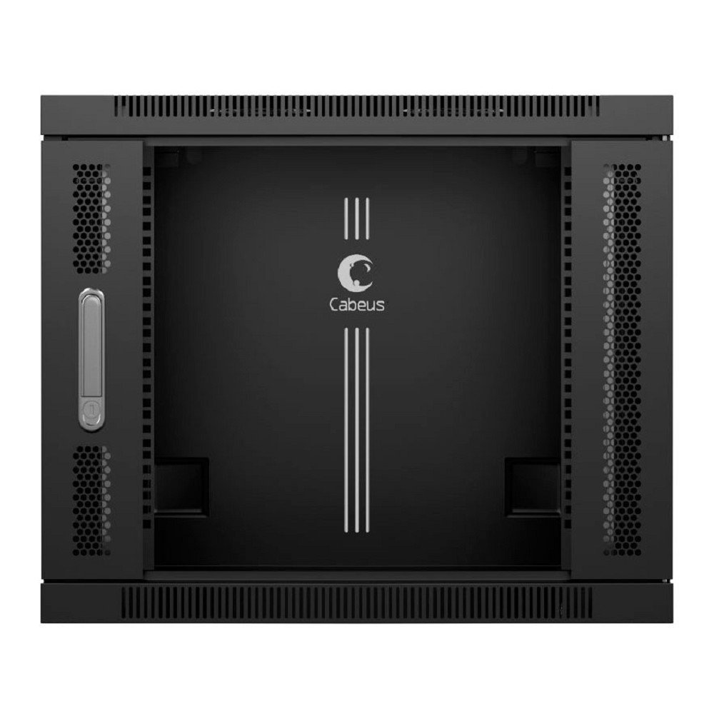 Cabeus SH-05F-9U60/60-BK Шкаф телекоммуникационный настенный 19" 9U 600x600x501mm (ШхГхВ) дверь стекло, цвет черный (RAL 9004)