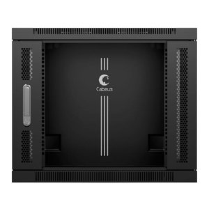 Cabeus SH-05F-9U60/60-BK Шкаф телекоммуникационный настенный 19" 9U 600x600x501mm (ШхГхВ) дверь стекло, цвет черный (RAL 9004)