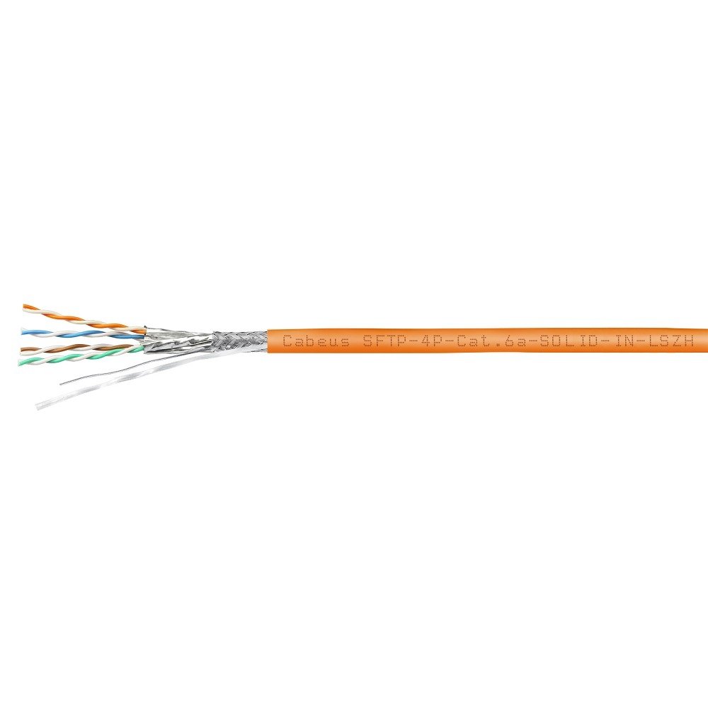 Cabeus SFTP-4P-Cat.6a-SOLID-IN-LSZH Кабель витая пара, категория 6a (10GBE) S/FTP, 4 пары (23 AWG), одножильный (solid), каждая пара в экране, общий экран - сетка, LSZH, нг(А)-HF, (305 м)