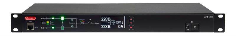 Автомат ввода резерва ELEMY ATS, 1U, 220B, 32A, Индикация: OLED-дисплей, Мониторинг: WEB, SNMP, Modbus-TCP, Вход (2)  IEC309 кабель 2.4м, Выход (2) C19 (9) C13, ATS-1204/32