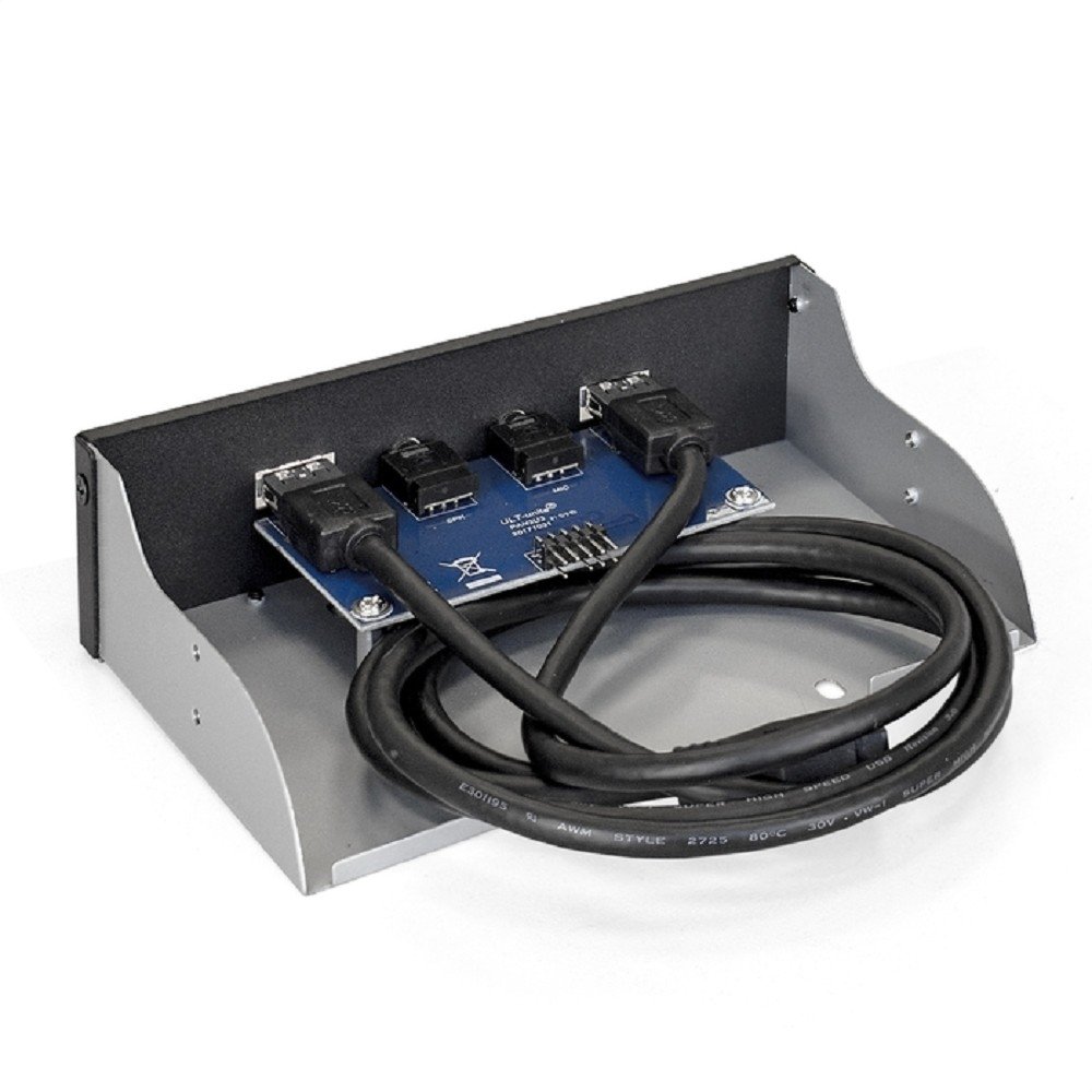 Exegate EX289291RUS Планка USB на переднюю панель ExeGate U5H-627, 5,25", 2*USB3.0+2*HD Audio, черная, металл, подсоед. к MB