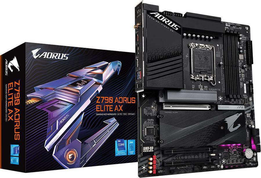 Материнская плата/ MB GIGABYTE INTEL Z790 s1700, 4xDDR5(192GB), HDMI 2.0/DP, 1xPCIe 5.0x16, 1xPCIe 4.0x16, 1xPCIe 3.0x16, 1xLAN (2.5GbE), Wi-Fi, BT, 6xSATA 6Gb/s, 4xM.2, 1xUSB-C, 5xUSB 3.2, 4xUSB 2.0, ATX, Z790 AORUS ELITE AX