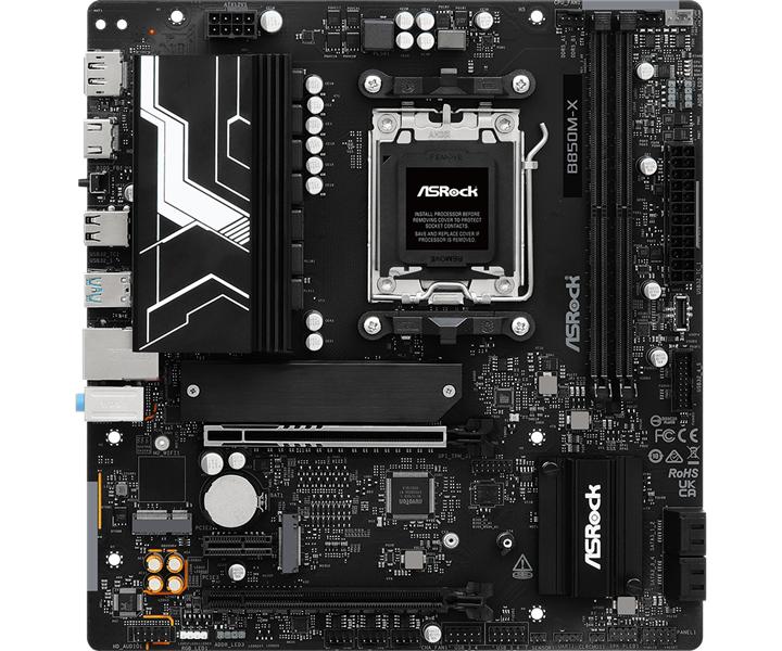 Материнская плата ASROCK B850M-X R2.0, AM5, B850, 2*DDR5, 4*SATA, 2*M.2, 2*USB 2.0, 3*USB 3.2, Type-C, 2*PCIx16, 1*M.2 (Key E), HDMI+DP, mATX