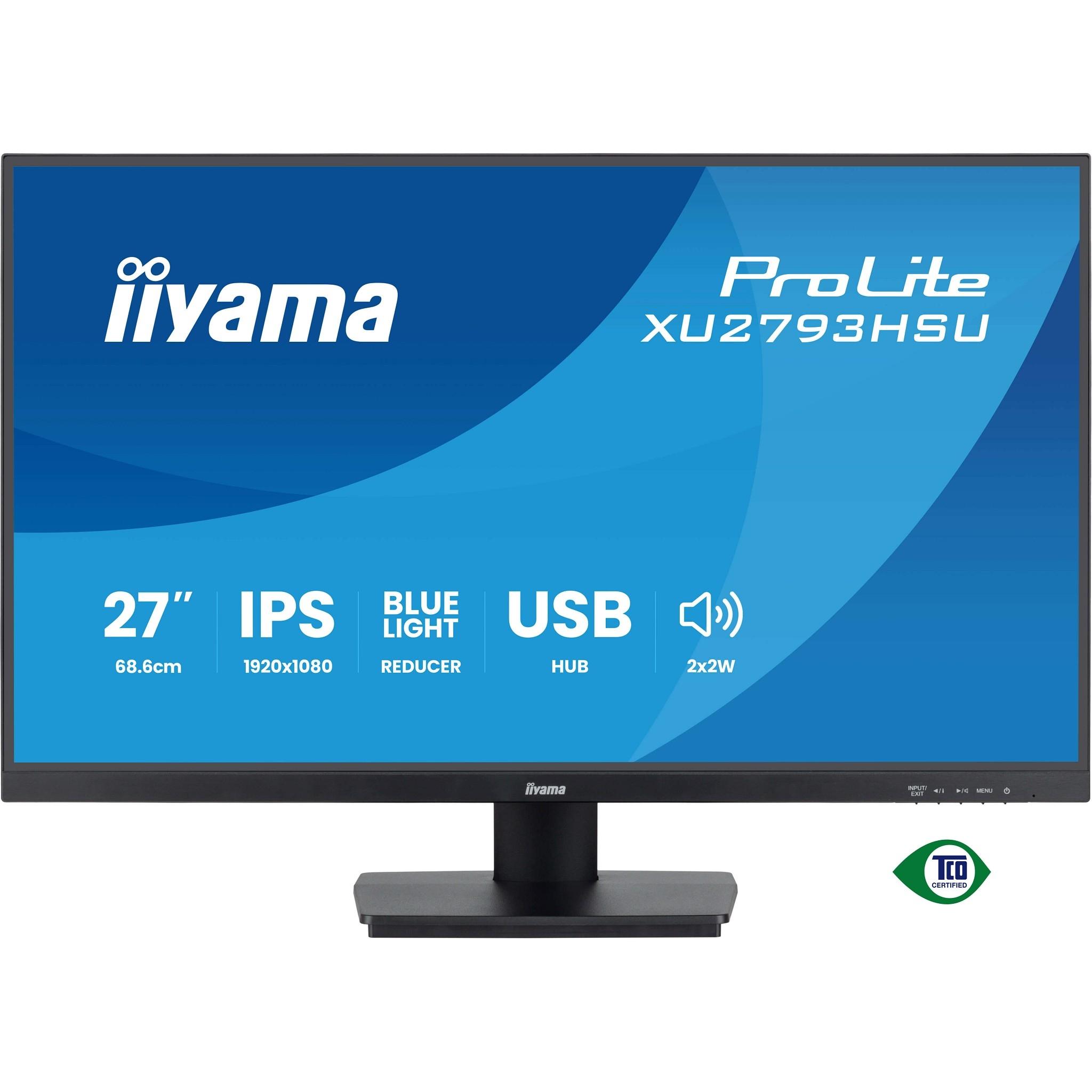 LCD IIYAMA 27'' XU2793HSU-B7 {IPS 1920х1080 100Hz 1ms 8bit(6bit+FRC) 300cd 178/178 1300:1 HDMI2.0 DisplayPort1.2 2xUSB2.0 2x2W 2x2W VESA}