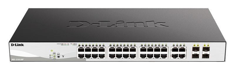 коммутатор D-Link PROJ Настраиваемый L2 PoE-коммутатор, 24x1000Base-T PoE, 4хCombo 1000Base-T/SFP, PoE-бюджет 193 Вт, упрощенный интерфейс CLI, DGS-1210-28P/F5A